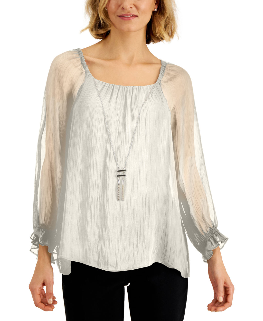 JM Collection Petite Square Neck Necklace Top