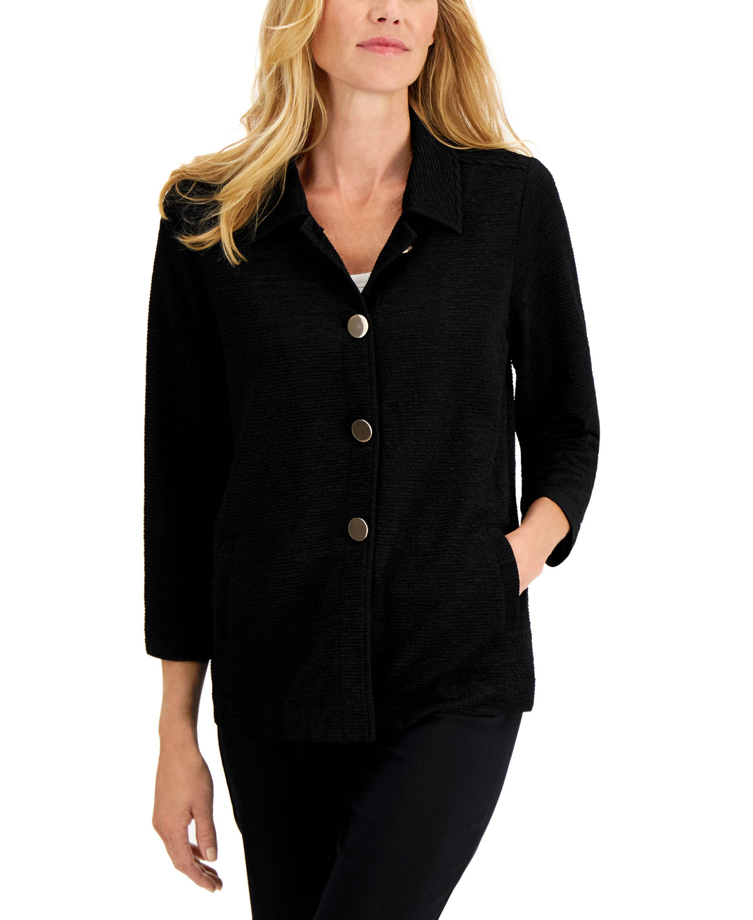 JM Collection Textured Button Front Jacket