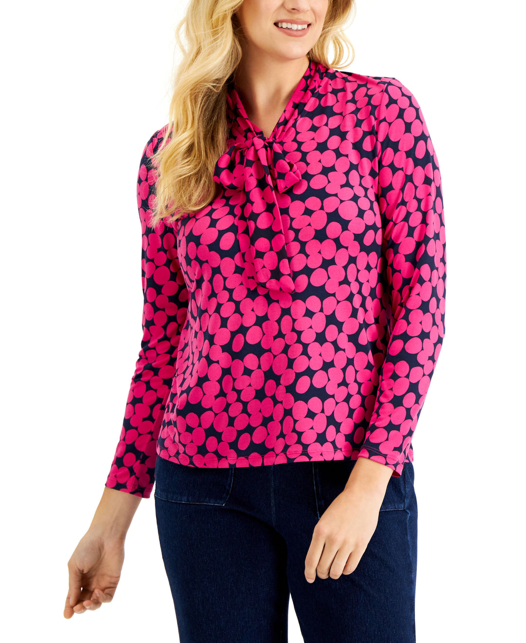 Charter Club Disco Dot Tie Neck Blouse