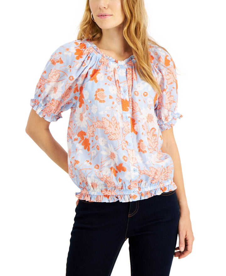 INC International Concepts Floral Print Button Front Blouse