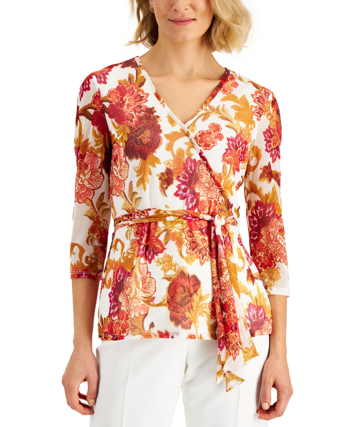 JM Collection Printed Wrap Top