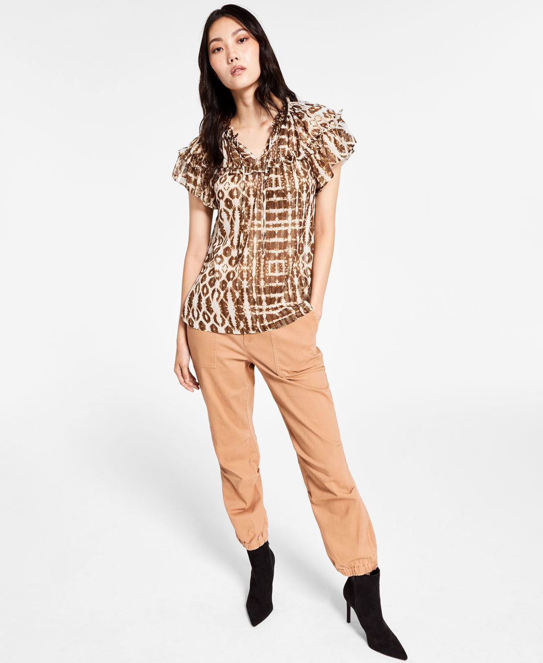 INC International Concepts Printed Ruffled Blouse