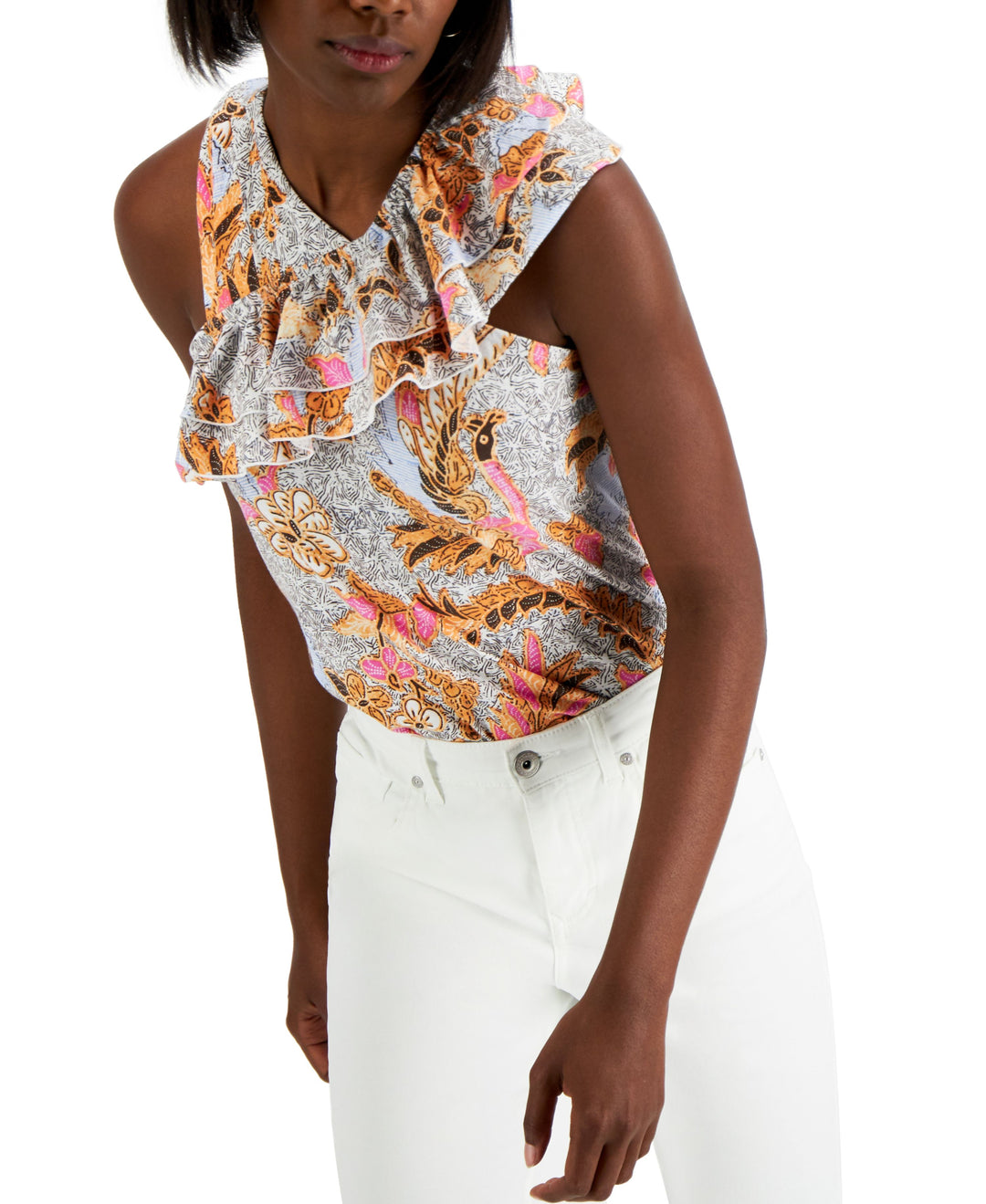 INC International Concepts Cotton Asymmetrical Ruffled Top