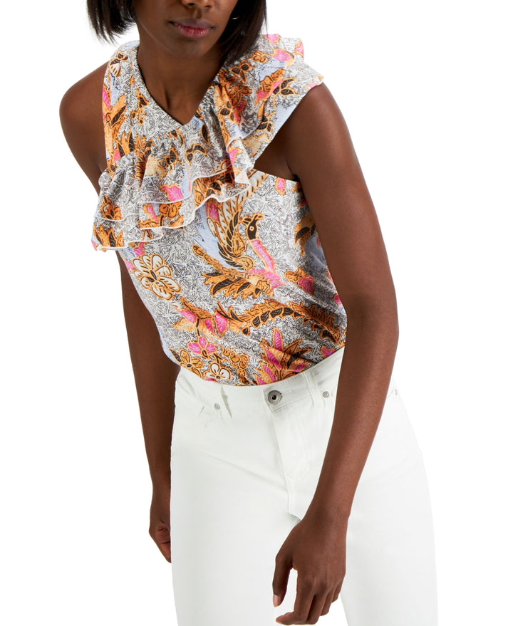 INC International Concepts Cotton Asymmetrical Ruffled Top