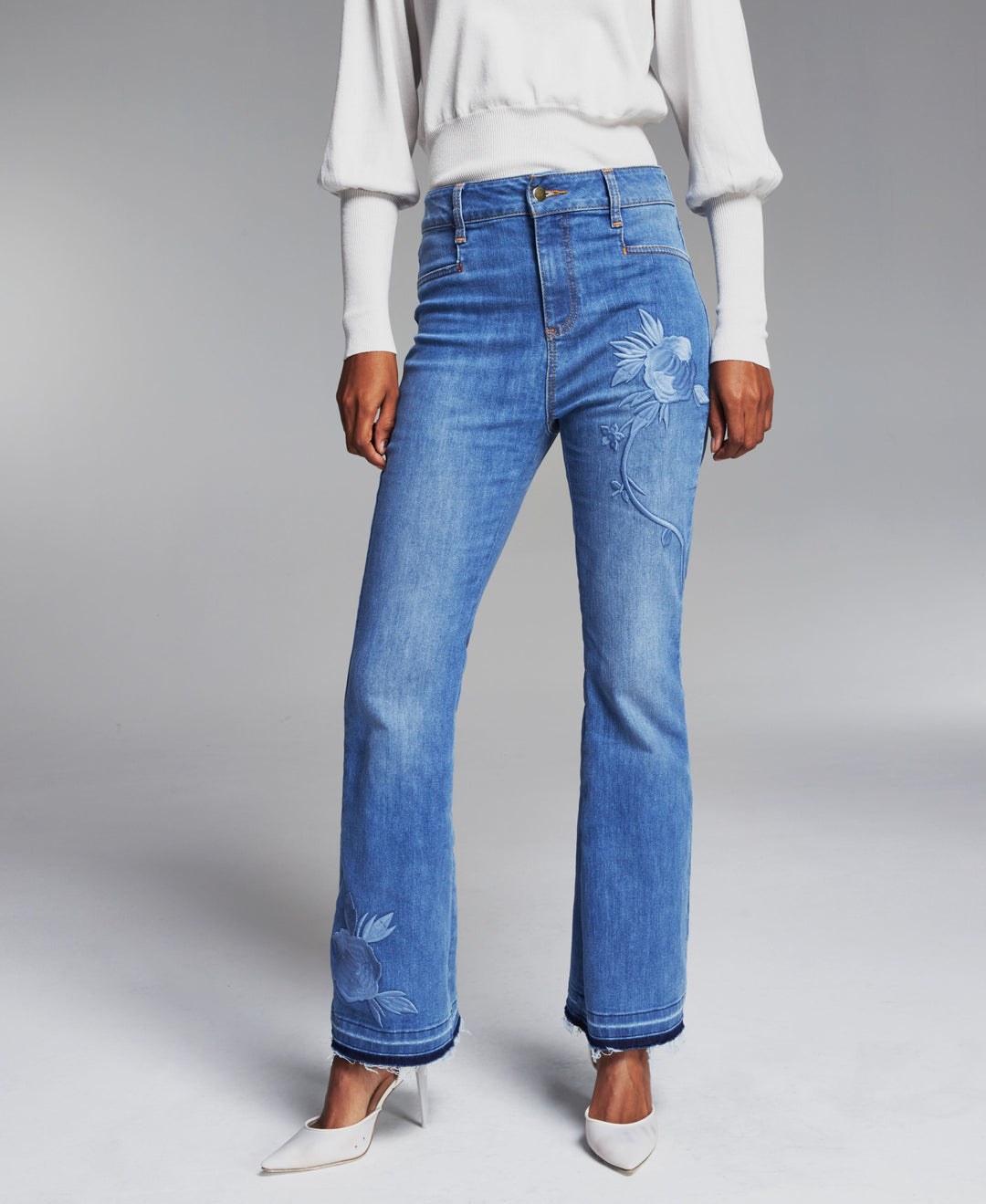 INC International Concepts Misa Hylton Embroidered Flare Leg Jeans