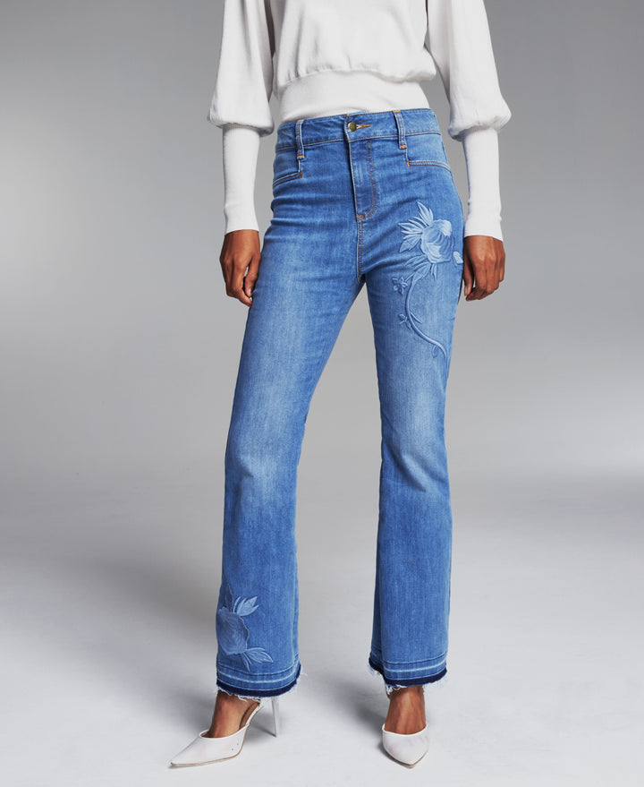 INC International Concepts Misa Hylton Embroidered Flare Leg Jeans