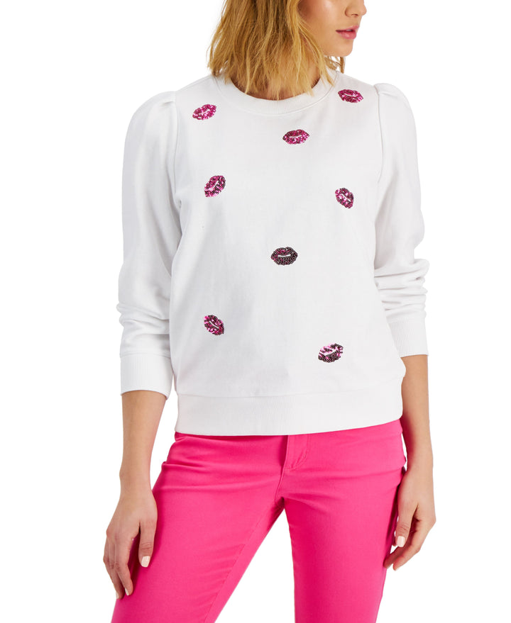 Charter Club Sequin Embellished Lip Graphic Sweatshirt