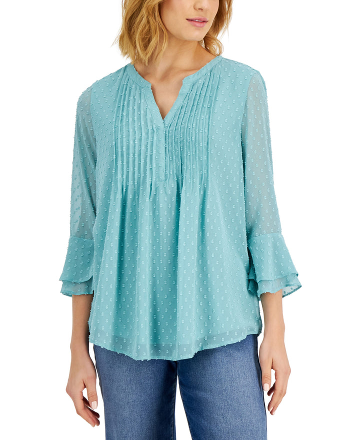 Charter Club Petite Double Ruffle Textured Pintuck Top
