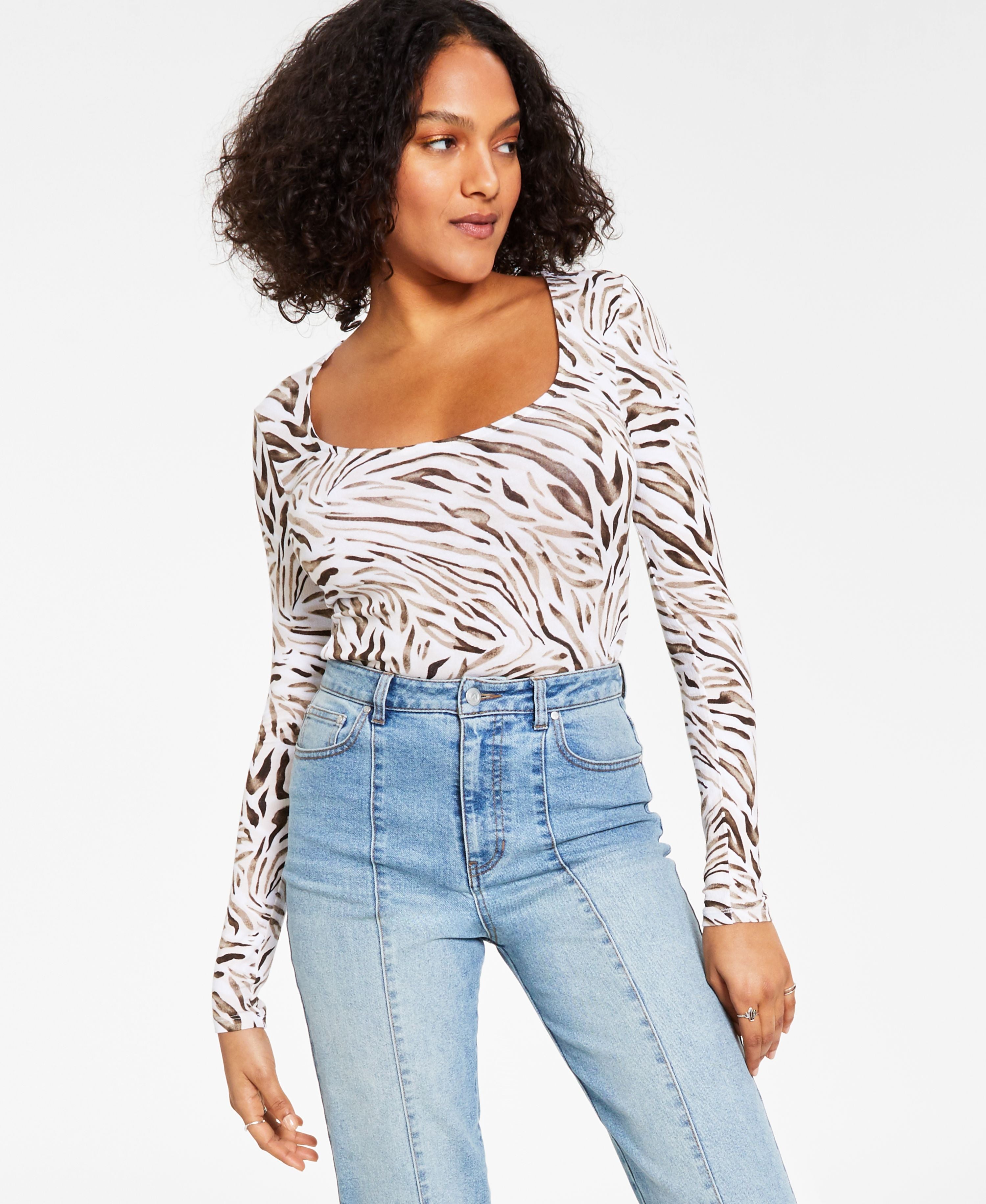 Bar III Animal Print Long Sleeve Bodysuit