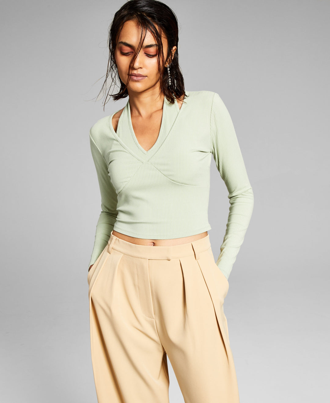 Now This Womens Ribbed Halter Neck Top