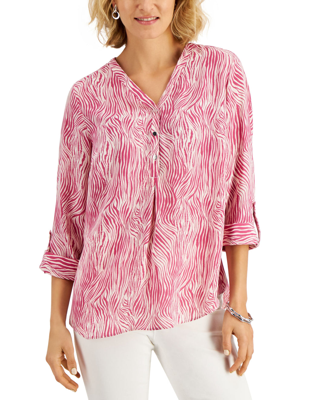 JM Collection Petite Zebra Print Top