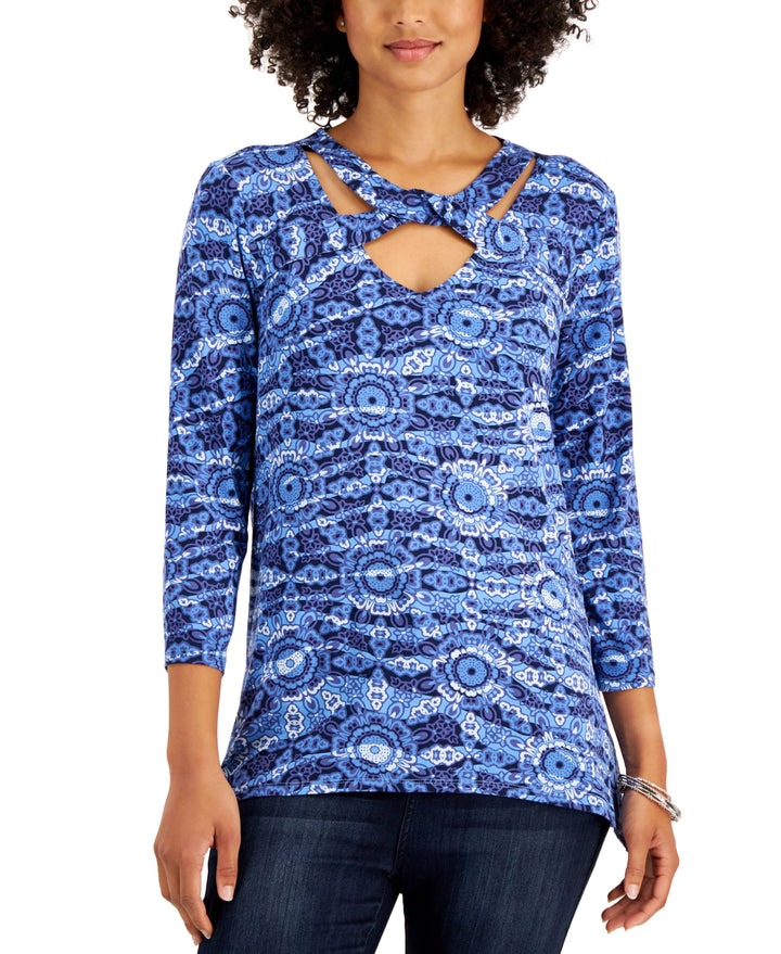 JM Collection Printed Strappy Neck Top