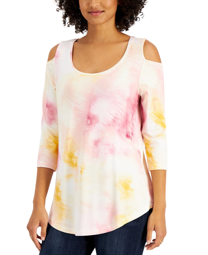 JM Collection Tie Dyed Cold Shoulder Top