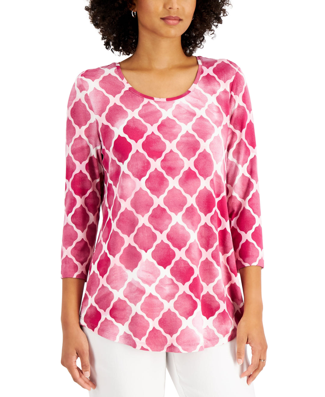 JM Collection Petite Lattice Print Top