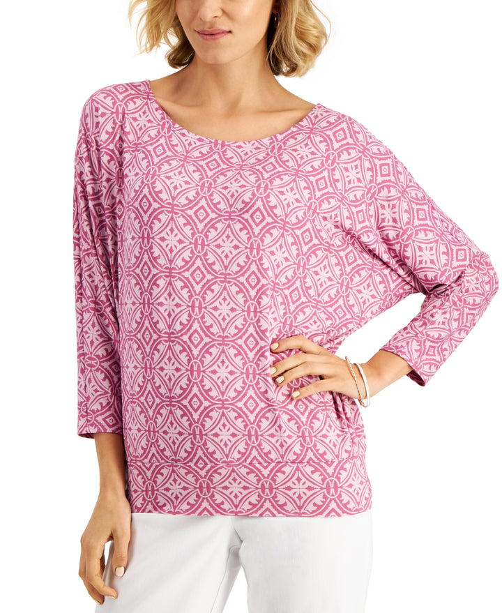 JM Collection Printed Banded Hem Top