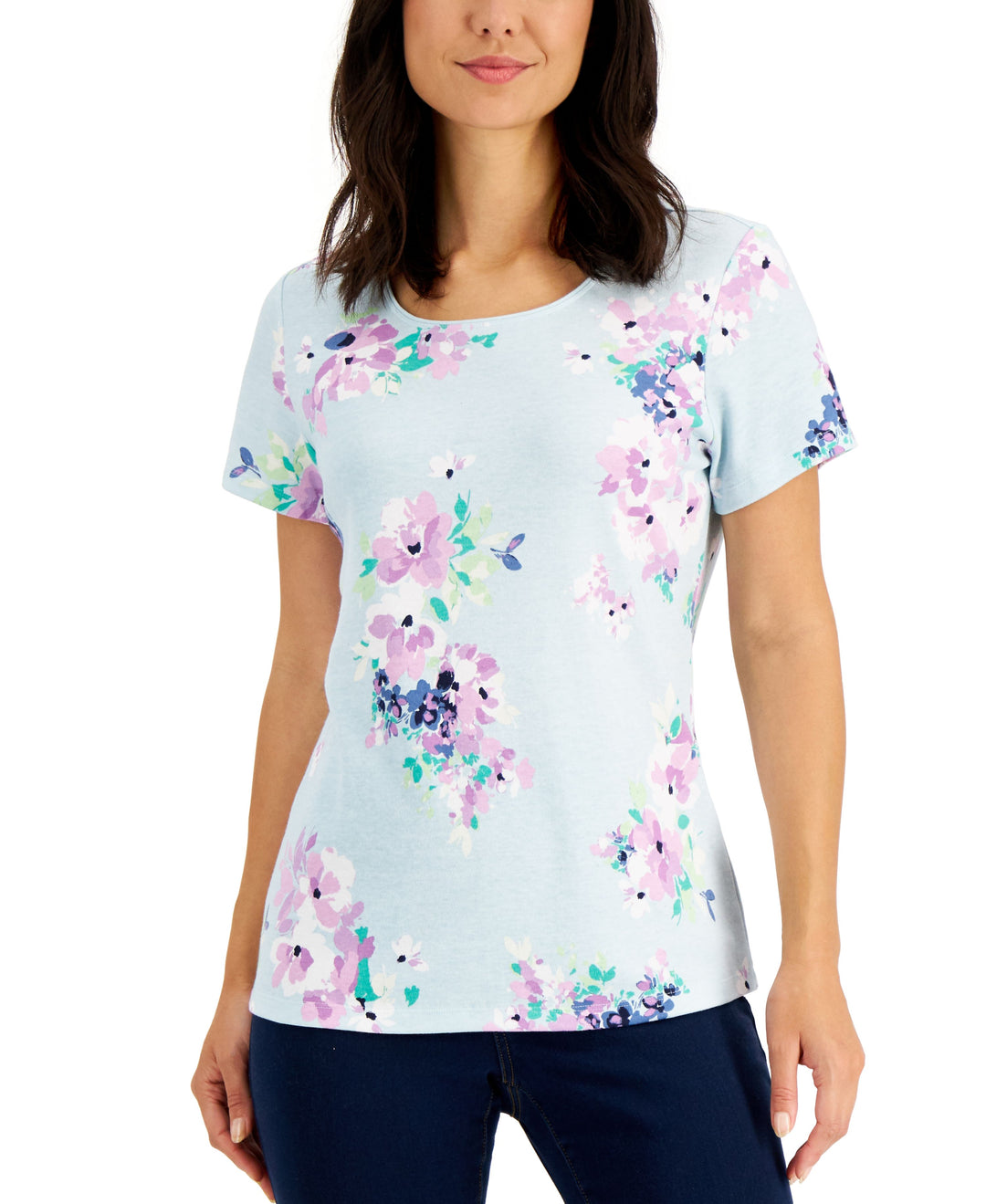 Karen Scott Floral Print Scoop Neck Top