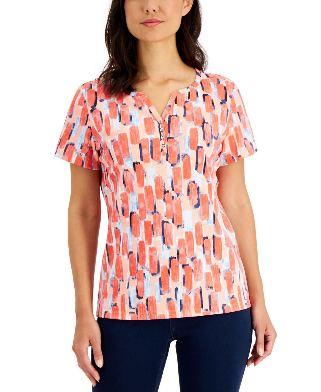 Karen Scott Printed Short Sleeve Henley