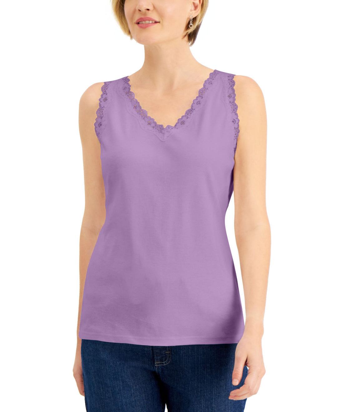 Cotton Scalloped-Lace Tank Top