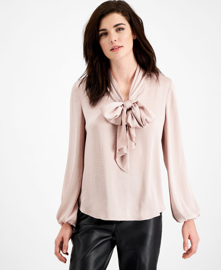 Women's Tie Neck Cinched Sleeve Blouse