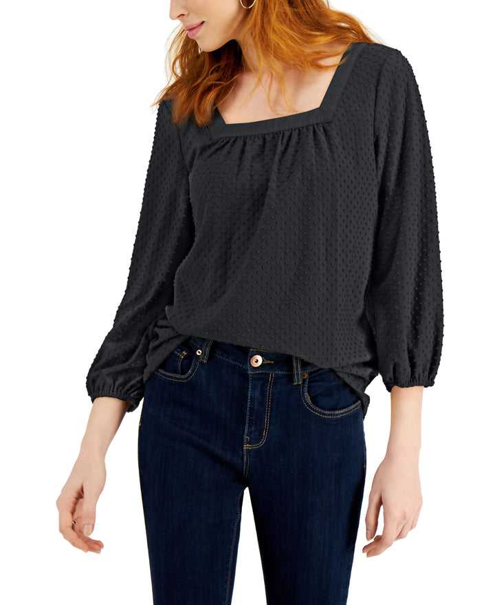 Style & Co Clip Dot Peasant Blouse