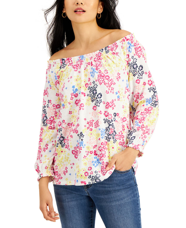 Style & Co Cotton Floral Print Off The Shoulder Top