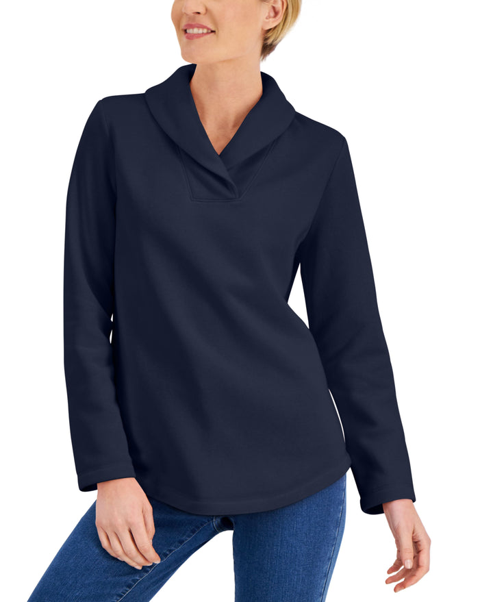 Karen Scott Shawl Collar Fleece Long Sleeve Fleece Top