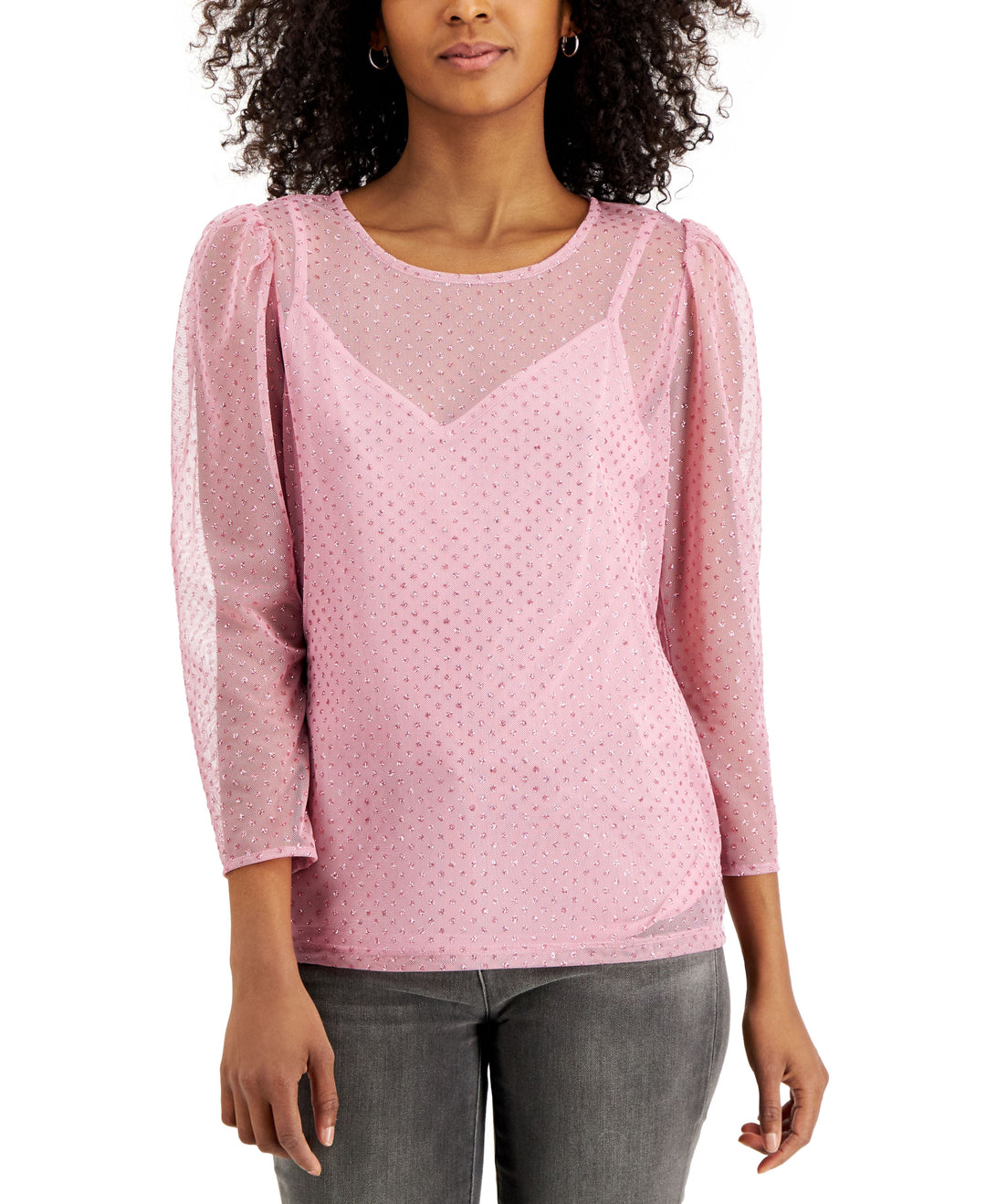 INC International Concepts Glitter Dot Mesh Top