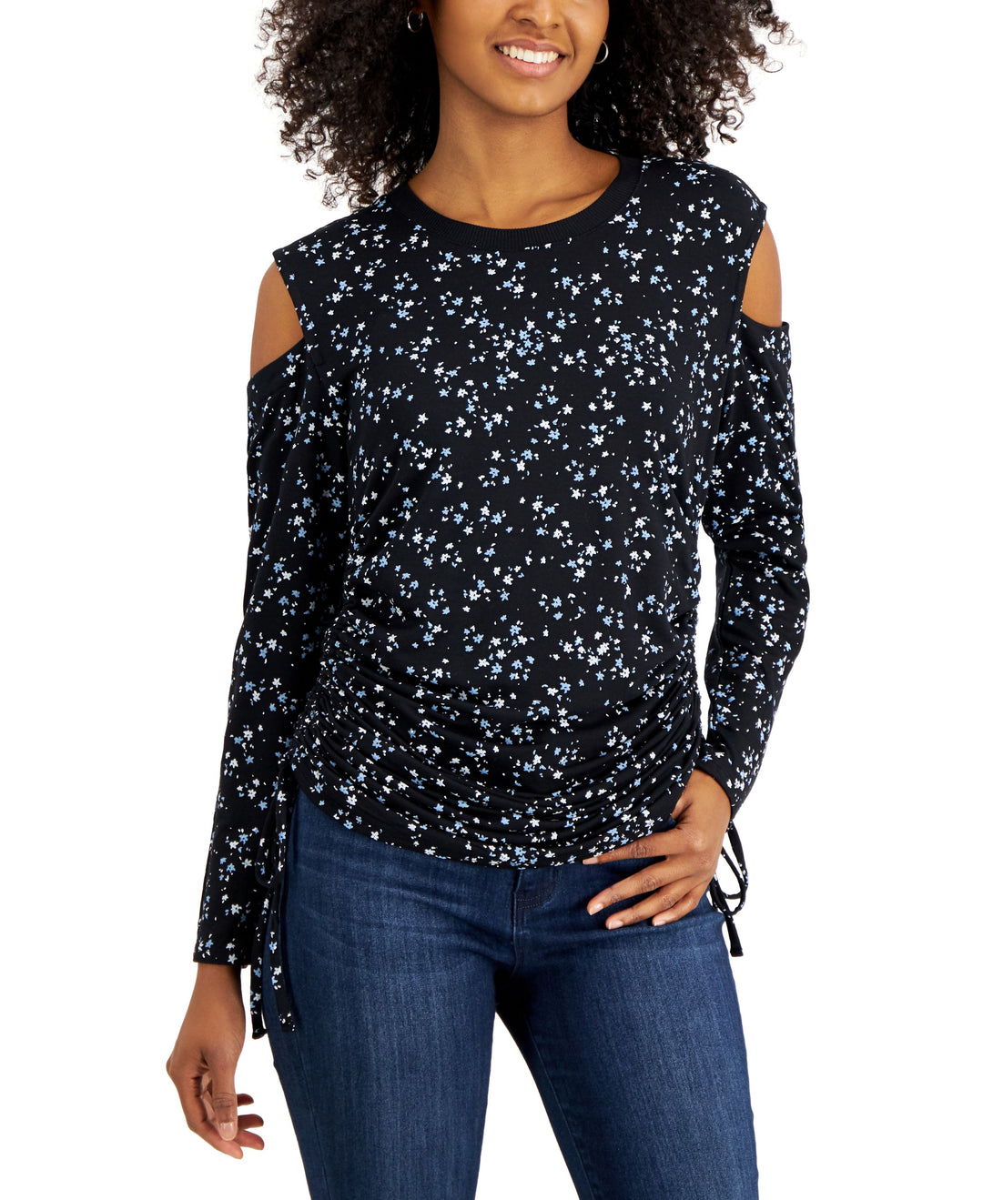 INC International Concepts Printed Cold Shoulder Sweater
