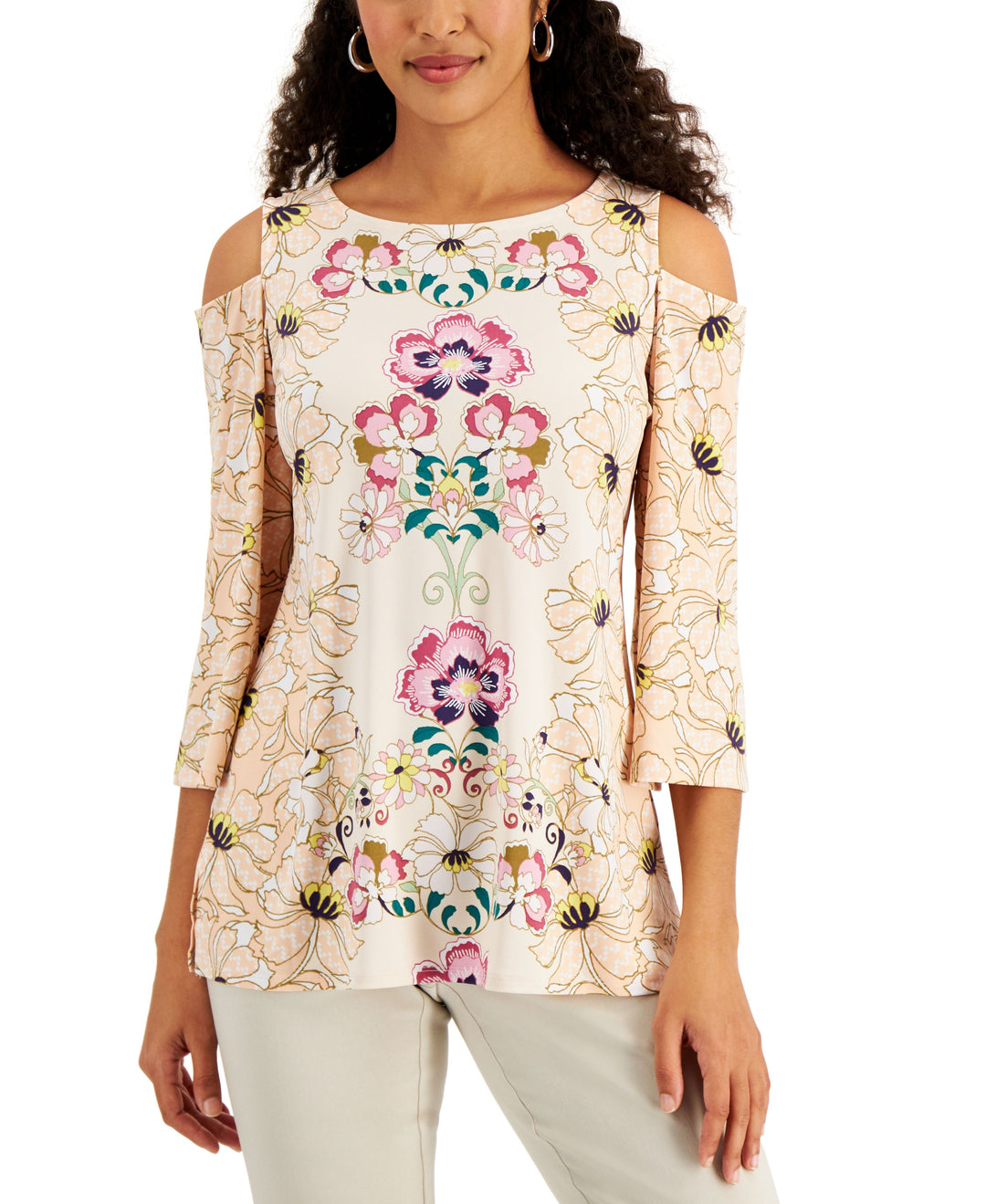 JM Collection Cold Shoulder Flutter Sleeve Top