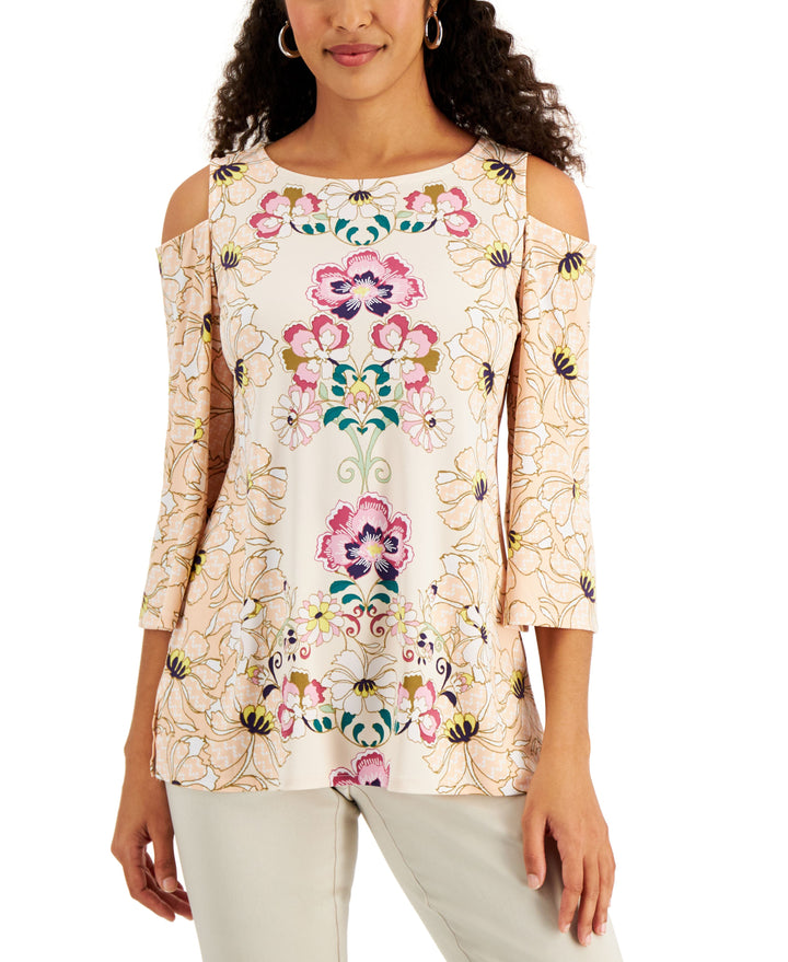 JM Collection Cold Shoulder Flutter Sleeve Top