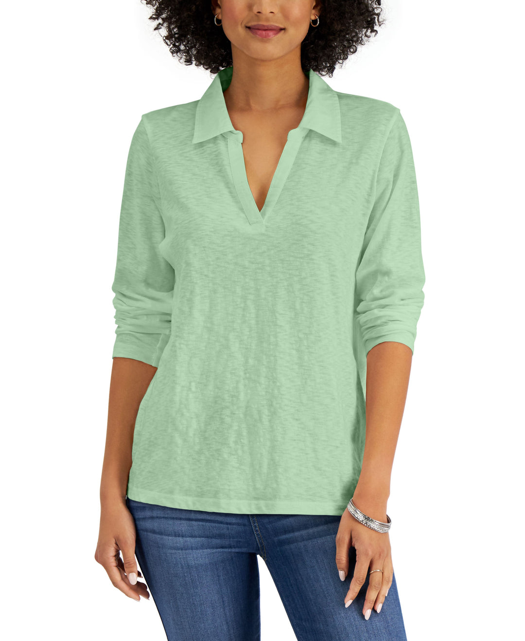Karen Scott Cotton Long Sleeve Polo