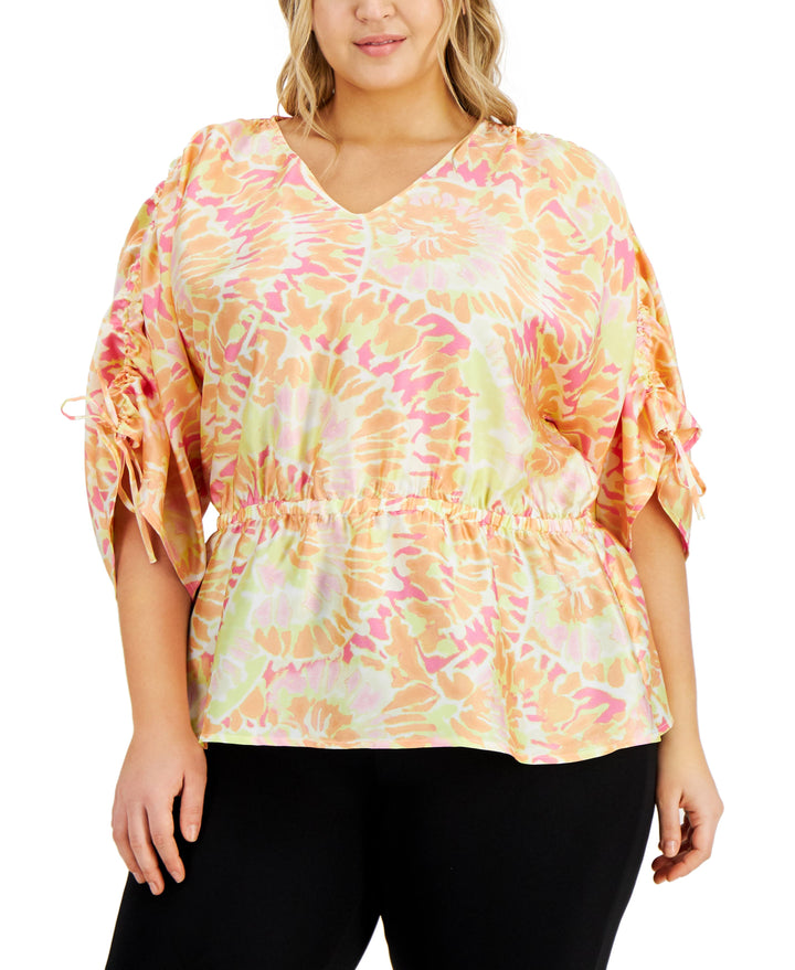 JM Collection Plus Size Ruched Sleeve Top