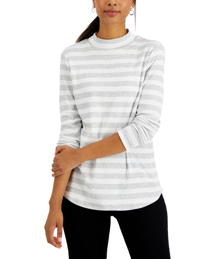 Charter Club Cotton Blithe Striped Mock Neck Top