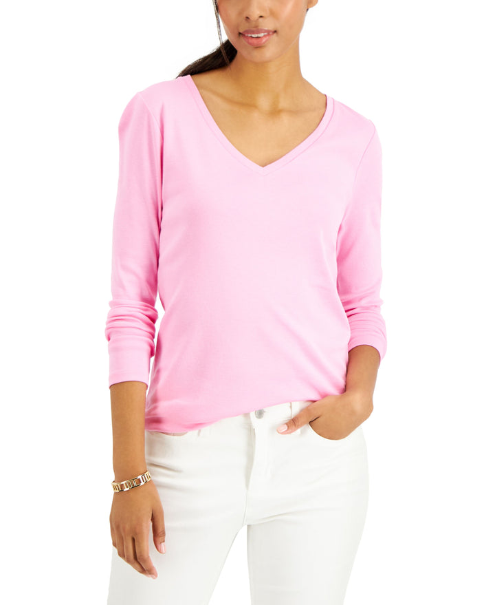 Charter Club Cotton Long Sleeve V Neck T-Shirt