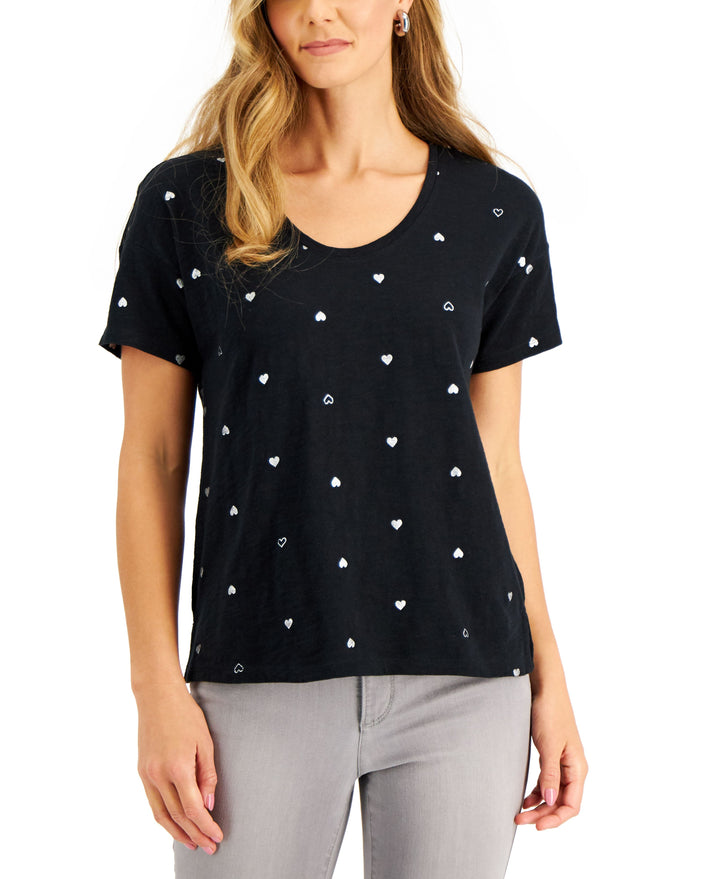 Charter Club Printed Shine Heart T-Shirt