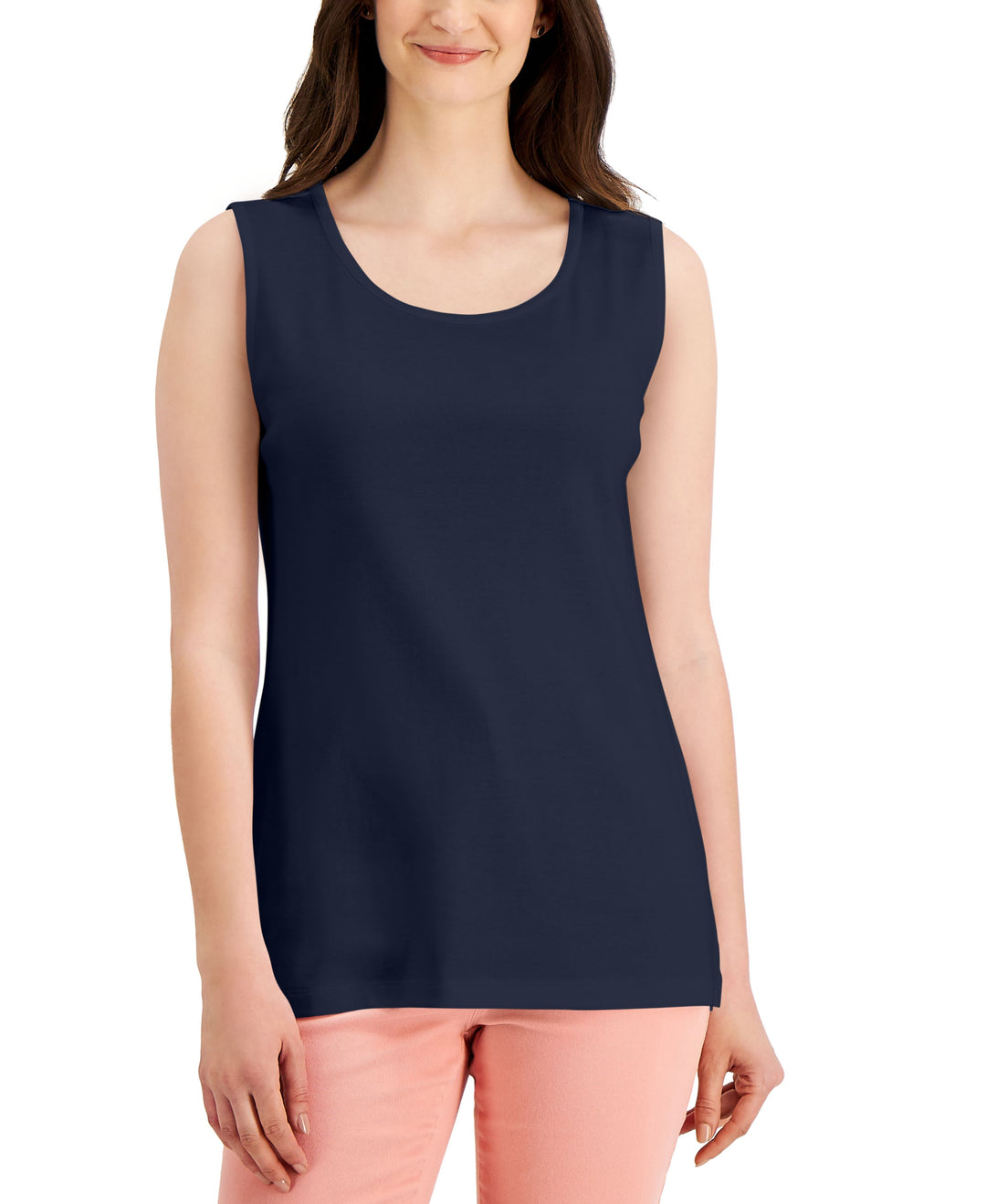 Karen Scott Womens Short Sleeve Cotton Tunic Tank Top
