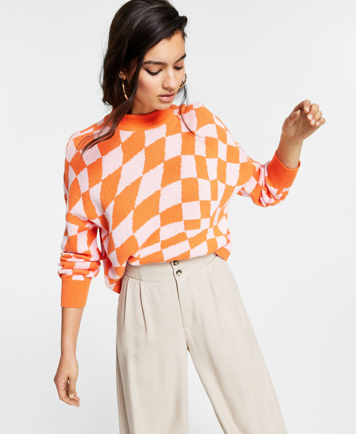 Bar III Mock Neck Cropped Sweater