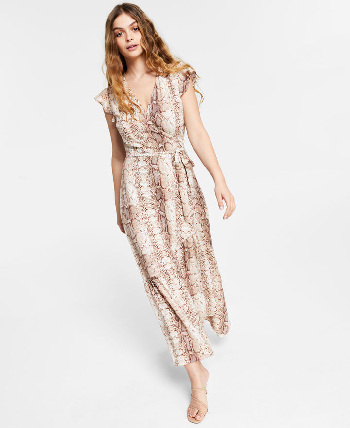 Bar III Petite Animal Print Wrap Front Dress