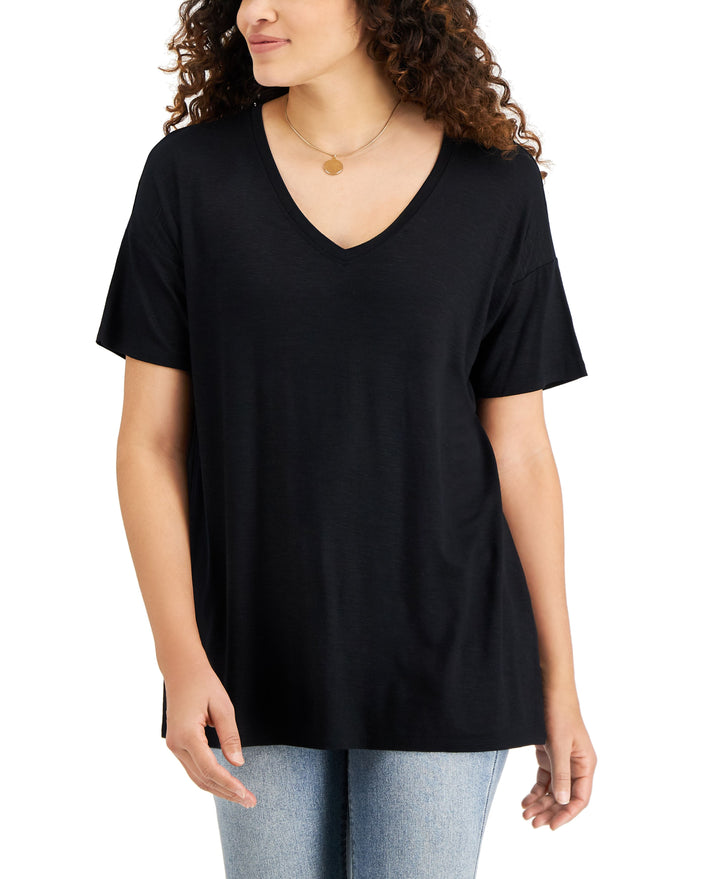 Style & Co Drapey V Neck Short Sleeve T-Shirt