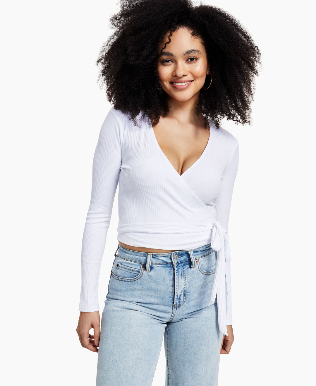 Bar III Ribbed Wrap Top