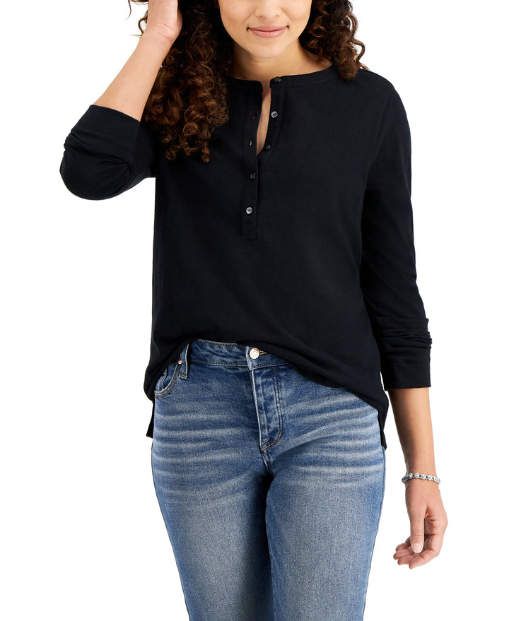 Style & Co Buttoned Solid Knit Top