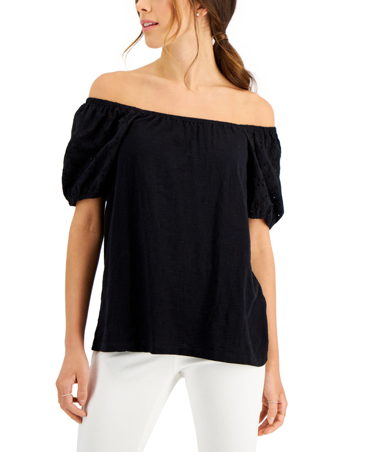 Style & Co Womens Cotton Off The Shoulder Top
