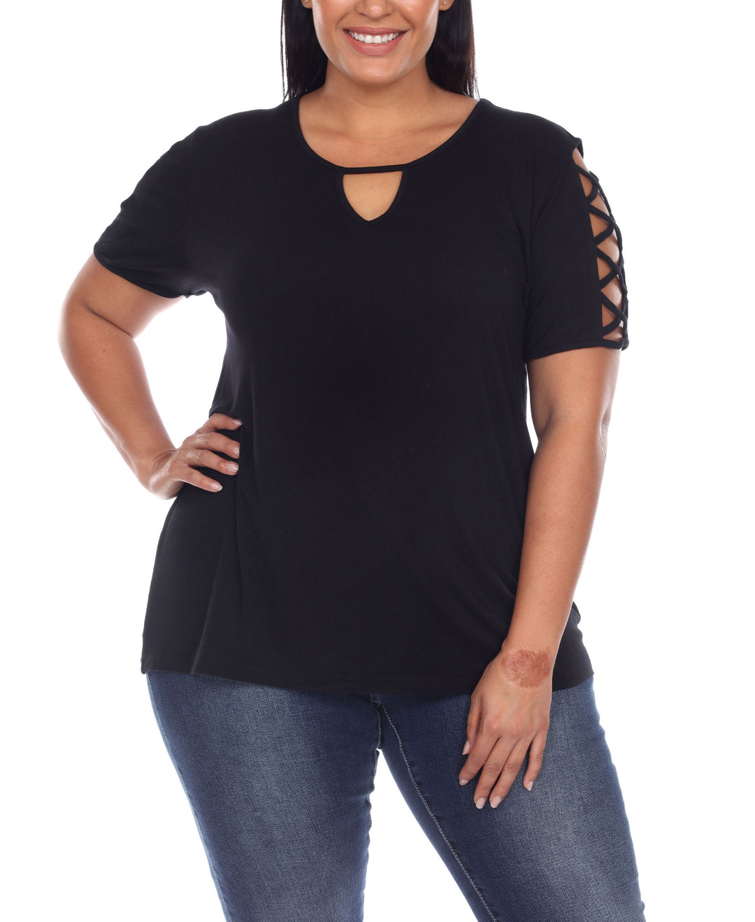 Plus Size Keyhole Neck Cutout Short Sleeve Top