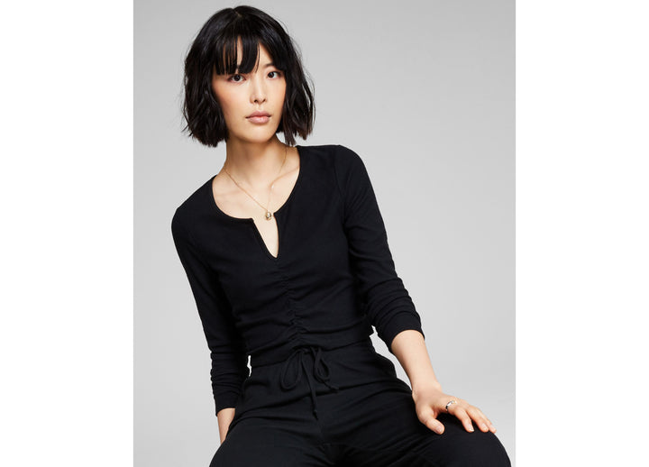 Now This Womens Ruched Henley Top