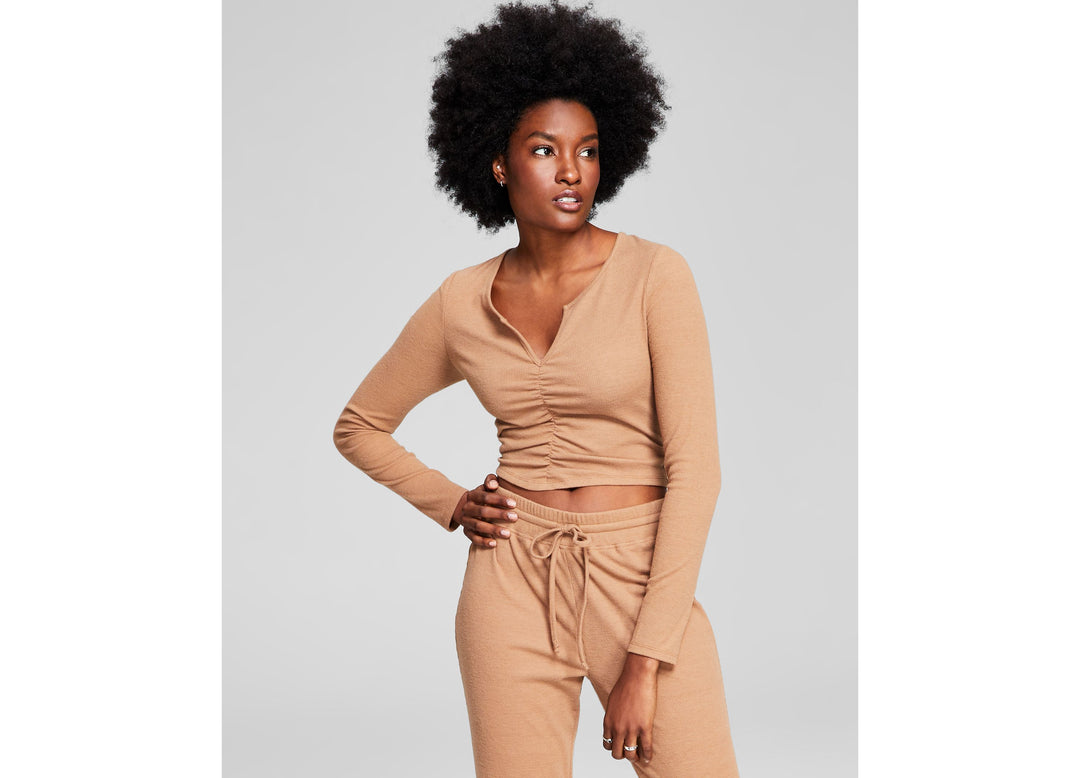 Now This Womens Ruched Henley Top