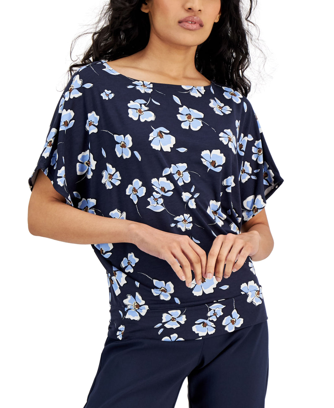 Alfani Printed Banded Hem Boat Neck Top