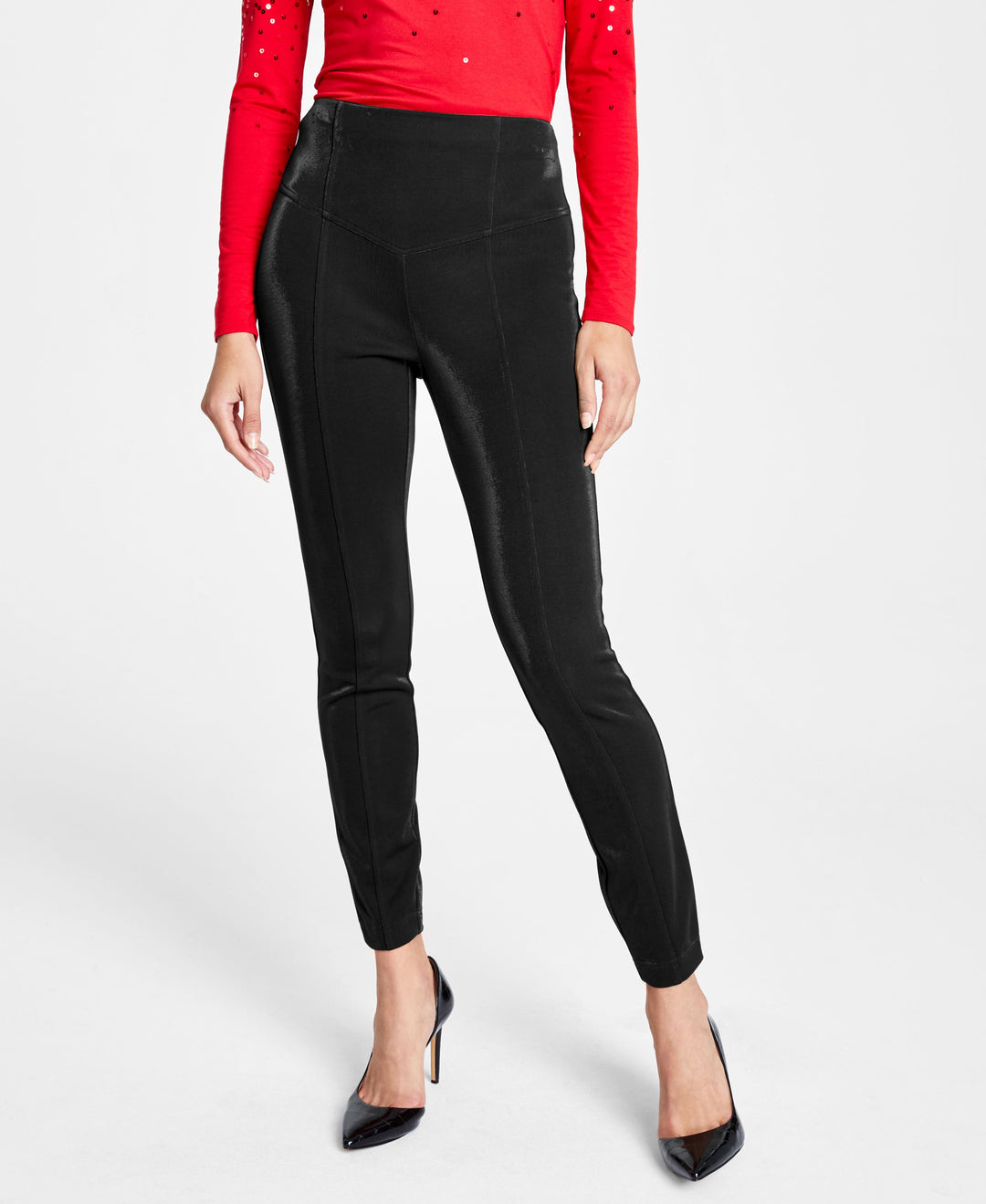 INC International Concepts Petite Shiny Pull On Ponte Pants