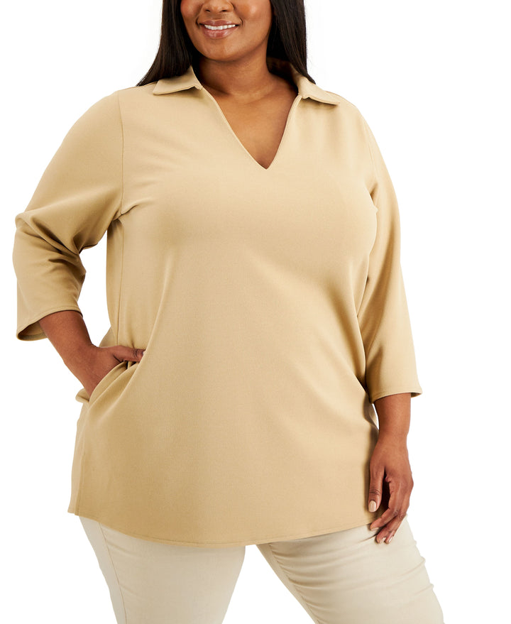 Alfani Plus Size 3/4 Sleeve Collared Tunic Top