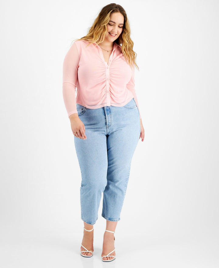 Bar III Trendy Plus Size Gathered Front Shirt