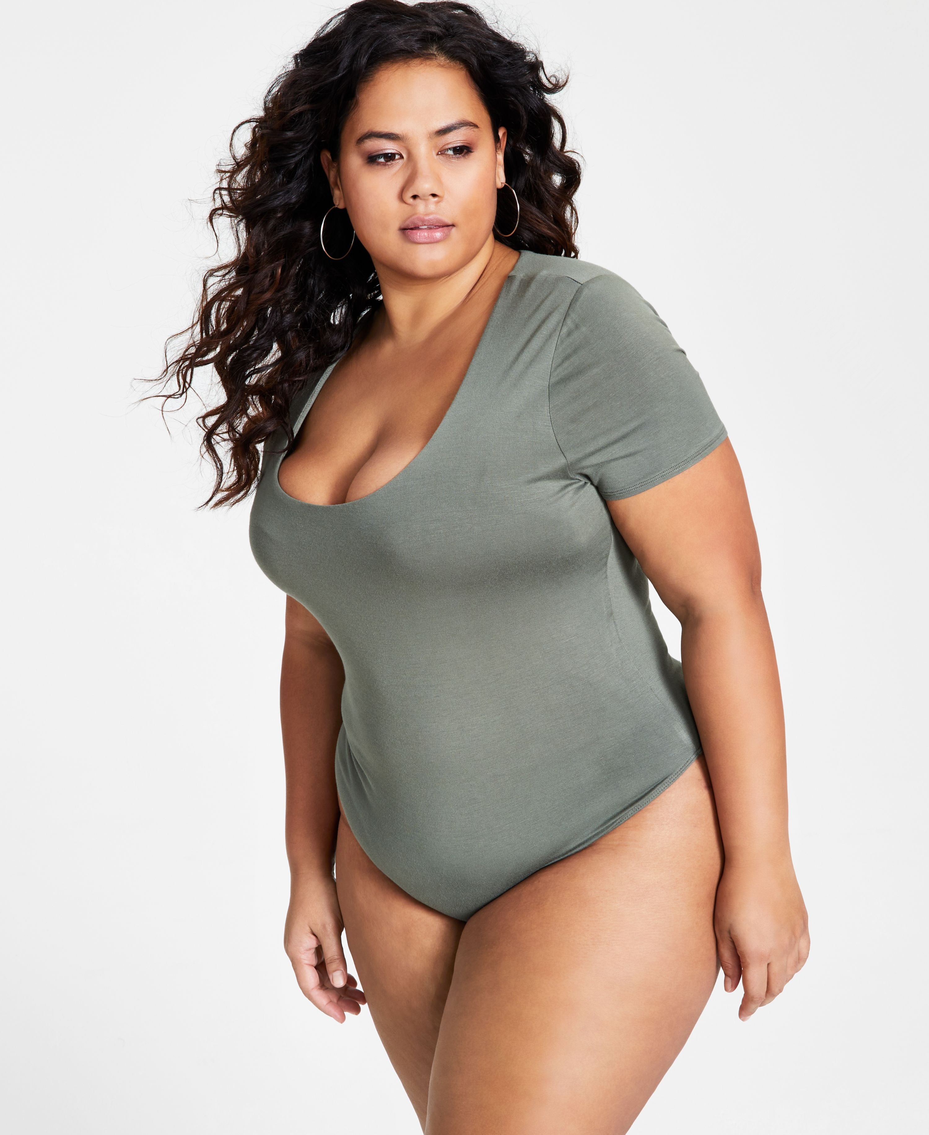 Bar III Plus Size Bodycon Scoop Neck Bodysuit